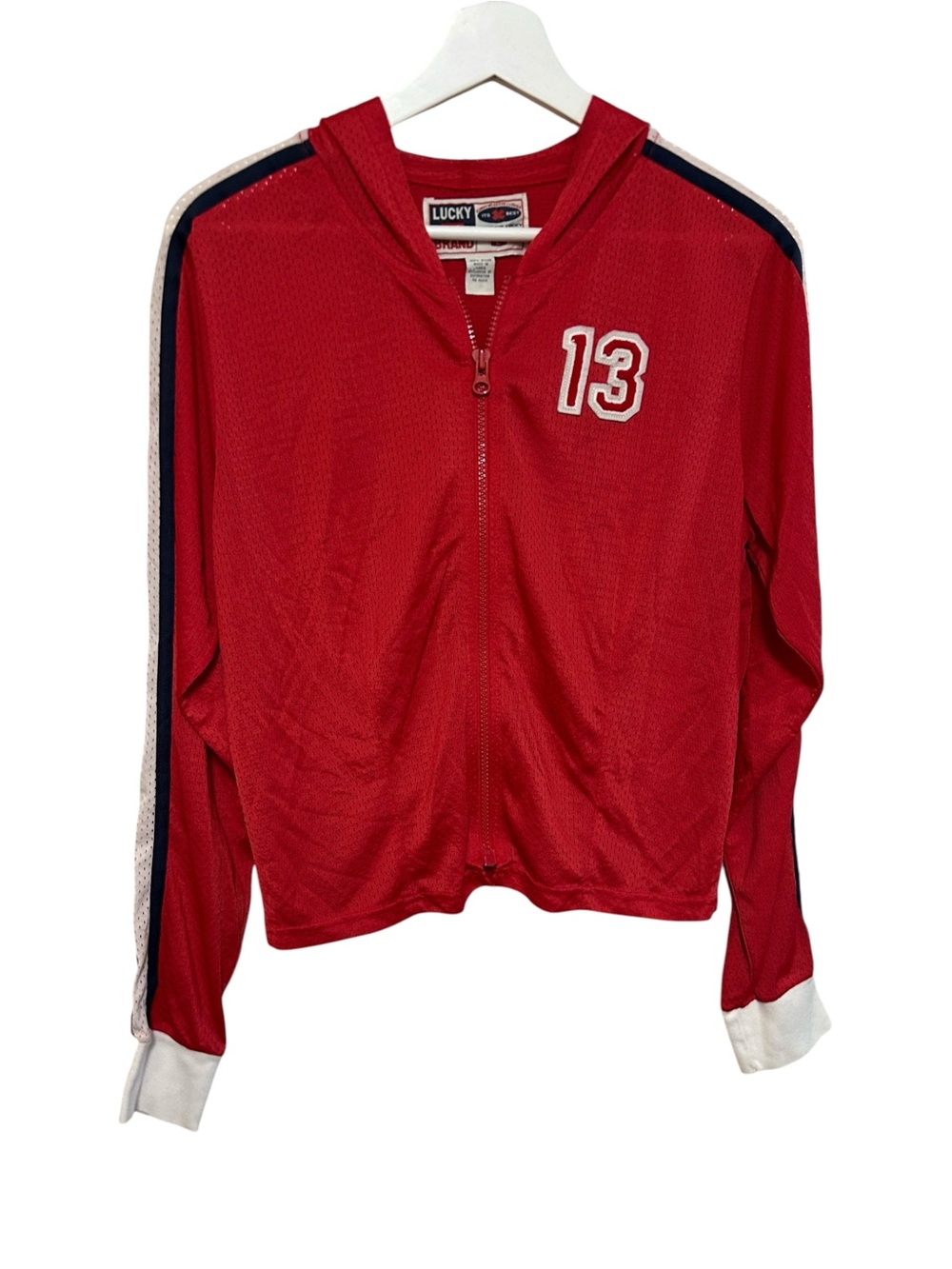 Y2K lucky brand L zip hoodie jacket nylon mesh letterman #13 sporty vintage